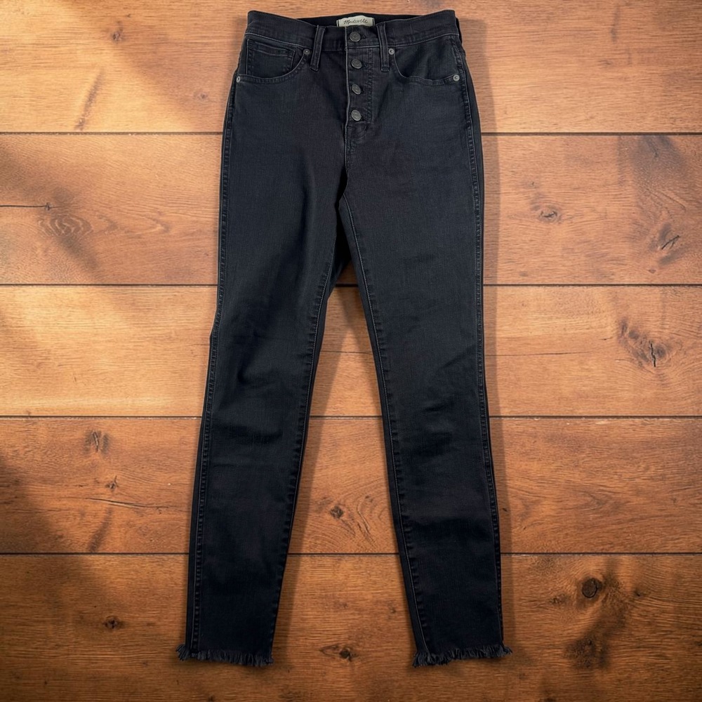 Madewell High-Rise Skinny Jeans Faded Black Button Fly Frayed Hem AA590 Size 26